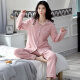 Modal 2024 Nuevo pijama de celebridades de Internet para mujeres en primavera y otoño, con almohadillas en el pecho, mangas largas, juego de ropa para el hogar de invierno de gran tamaño sencillo WRQS-12809 rosa (versión sin almohadillas) XL (recomendado 162-170 cm, adecuado para el peso 12