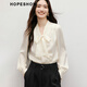 Red sleeves sweet and gentle chiffon shirt spring 2025 new women's puff sleeves bow ribbon V-neck commuting top off-white 004 S