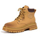 Planaling Martin Boots Chaussures pour femmes en cuir grosses bottes jaunes épaisses Sole Toe rond Talon épais Top haut à lacets Casual Versatile Fashion Classic Style Geuthe Super Cuir gros Bottes jaunes 6 trous 36