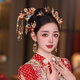 DL 1998 Xiuhe clothing headwear Xiuhe female bride Xiuhe 2025 new new Chinese style bridal autumn and winter horse face red jade 8-piece set + ear clip