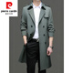 皮尔卡丹（pierre cardin）男士风衣长款2025春秋季新款商务西装领大衣休闲英伦风过膝外套男 豆绿 4XL 195 建议【185-195斤】