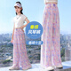 Nickybaby Girls Widm-Bein Hosen Sommer Dünne Kindereiseishose Große Kinder Kleidung Mädchen Moskito-Repellenthosen Straighthose LOSS 15088 Pink Purple + 9889 Weiß [Set] 130