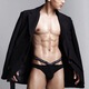
ORLVS men's thong V-shaped double belt threaded cotton sexy single thong T-trouser low waist U convex bikini small triangle men's black 1 strip M [recommended 45-55kg]