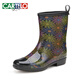 卡帝乐鳄鱼（CARTELO）新款秋冬时尚女式中筒雨靴水靴水鞋胶鞋韩版雨鞋女保暖套鞋大码 花色158+棉套 36