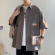 
Baiqueting short-sleeved shirt men's summer new ice silk shirt jacket men's trendy brand loose casual work jacket top 854 pink XL