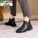 Botas cortas de alta gama de cartelo para mujeres 2022 Nuevas botas de otoño e invierno Martin botas desnudas Chelsea Shoes de mujer de gran tamaño para mujeres primavera y otoño nuevo producto negro [terciopelo delgado] 35