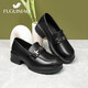 Fuguiniao Spring and Automne en cuir chaussures Femme Chaussures célibataires en cuir Chauffes de mode pour femmes Style littéraire épaisse semelle confortable Bouche profonde Travail de banlieus