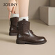 Zhuosini thick-soled short boots for women 2024 winter new spring and autumn single boots retro thin plus velvet British style Martin boots for women brown-single 38