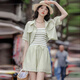 Yixian Fashionable Casual Small Shorts Women's Three-Piece Set Summer New Sun-resistant Clothes Salt-Sweet Women's Clothes Set 6167 Green S
