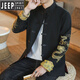 
JEEP SPIRIT Chinese style dragon robe Tang suit men's jacket spring and autumn new retro buckle dragon pattern embroidered Hanfu cotton and linen jacket Black 3XL (170-185Jin [Jin equals 0.5 kg])