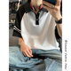 
Hong Kong Lianya short-sleeved men's summer Japanese contrasting T-shirt s trendy brand high street loose rag-sleeved color lapel polo shirt h-t3527 gray black sleeve M (recommended 90-115 Jin [Jin equals 0.5 kg])