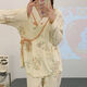 2025春秋月子服纯色孕妇睡衣棉质中式系带哺乳喂奶夏季薄款家居服 XXE829蘑菇兔 L码（建议85-115斤）