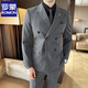 ROMON high-end double-breasted suit men's Korean version slim-fit groom's wedding dress sense business casual suit jacket black suit XL
