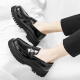 Belle Loafers El suela grueso de los hombres aumentó el estilo británico de los zapatos de cuero de cuero de los pies redondos de los pies de los zapatos formales de la cabeza grande tendencia 695 brillante negro 43