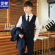 ROMON Men's Casual Small Suit Korean Style Slim Groom Wedding Dress Trendy Handsome Small Suit Jacket Black Suit + Trousers Two-piece Set XL 120-138Jin Jin is equal to 0.5kg Wear