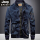 JEEP SPIRIT春季牛仔外套男韩版青年宽松春秋飞行员工装夹克大码棒球服潮 687深蓝 S
