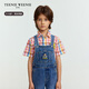 Teenie Weenie Kids 25 years new style retro modern denim suspender trousers for boys and girls, blue floral gray 150 cm