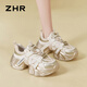 ZHR dad shoes for women retro thick sole heightened casual shoes for women light trendy comfortable women's shoes G677 gold 37