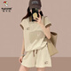 Вмески европейская станция Pure Cotton Wide Shorts Set Women's Women's 2025 Summer Loose Ship Shot Shoto Polo Casual Sport Trend Red [Краткий рукав + шорты с двумя частями] M Рекомендуется 95JIN [JIN равно 0,5 кг]