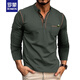 ROMON (ROMON) European and American men's long-sleeved T-shirt in spring and autumn new polo shirt Henry neck simple slim business sports polo shirt black L