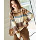 Demana Light Mature Commuting 2025 Winter Round Neck Velvet Yarn Striped Contrast Color Sweater Long Sleeve Knitted Sweater Women's Top