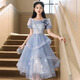 Libaixin Blue Robe de soirée 2025 New Style Banquet haut de gamme Examen d'art étudiant français Niche Host Puff Jirt Women Long M suggère 90-100 Jin [Jin est égal à 0,5 kg]