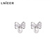 Lnieer999 Pure Silver Bow Pearl Earrings for Women Exquisite and High-end Niche Design Silver Earrings Temperament Silver Earrings Bow Earrings 999 Pure Silver