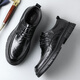
CARTELO British men's leather shoes breathable business formal shoes hand grip pattern low top thick sole leather shoes men 9905 black 43