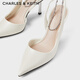 CHARLES&KEITH亮钻链条腕带尖头高跟凉鞋女CK1-60280436 Cream奶白色 37