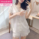 莫代尔睡衣女夏季冰丝短袖短裤薄款甜美可爱白色丝·绸夏天家居服两件套 短袖短裤-粉色 #9920 L (100-120斤)