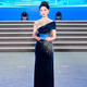 Xiaohanlu host dress female high-end blue velvet evening dignified atmosphere annual meeting fishtail skirt niche bel canto solo performance sapphire blue XL