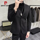 Pierre Cardin spring and autumn thickened woolen small suit men's jacket high-end casual Korean style handsome suit men's knitted brown woolen suit 3-piece set XL