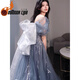 Chuang Jingyi chooses the Vocal Arts Examination Dress for Women Evening Dress for Women with High Sensibility and Temperament French Adult Ceremony Light Host Vocal Arts Examination Girls Blue XS