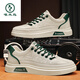 Woodpecker men's shoes 2025 new one-foot flat shoes for work men's casual and versatile soft sole leather sports little white trendy shoes Mi green 40
