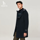 HAZZYS Men's Spring and Autumn Men's Jacket Wool Handmade Hooded Woolen Coat Men's ABSZH0ADH23 Navy Blue NV L (175/96A 48)