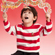 Balabala children's clothing children's sweatshirts girls and boys 2025 new spring and winter clothes baby striped velvet top New Year's greetings trendy red and white tone 00461 120