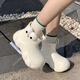 Thin strips (XIXITIAO) play with water on rainy days, anti-slip cute rain boots eva thick sole four seasons universal big eyes women wear rain boots off white single layer [cartoon big eyes] 36 36-37 large size 1