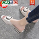 Cartelo 2025 zapatillas de cuero para mujeres en sandalias al aire libre versátiles versátiles de tacón gruesas casuales de tacón grueso gran tamaño blanquecino (sin mancha +) 38