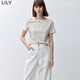 LILY summer new fashion basic one-line collar urban commuting casual versatile T-shirt fit solid color short sleeves 702 light rice casino S
