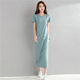Zhongfanzhi super long dress with short sleeve cotton over-knee T-shirt skirt for women slim fit and slim summer slit ankle-length skirt for women black 9905 long skirt L