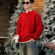Siyou Zodiac Year Sweater Men's Autumn and Winter Design Lazy Henley Collar Sweater Men's Red Christmas Bottoming Shirt Red Fake Two-Piece Sweater XL (125-140Jin Jin is equal to 0.5kg)
