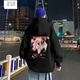 
Wu Quanwan Fat Brother Fatty 90-230Jin[Jin equals 0.5 kg] Sakura Sweater High Street Ins Thick Hood Autumn and Winter Style Hip Hood Men's Fashion Brand Loose Street Blowing Hiphop Jacket Trendy and Weight WY679/Black XL