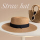 
Zhuang Yuwan 2025 new French flat top brim straw hat big head fence beach vacation top hat woven sun protection hat women 1# concave top black-up upgraded soft top [hat brim 8CM]