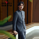 Qipai Chinese stand-up collar suit men's autumn and winter new business national fashion suit dad men's suit gray blue 46