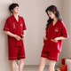LangSha wedding couple pajamas summer pure cotton with chest pads for one man and one woman red wedding high-end gift box home wear set 5812 couple (with chest pads) female XL + male L