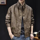Lexin trendy high-end stand-collar motorcycle leather jacket for men in autumn and winter new men's velvet large size American retro trendy brand tops brown velvet thickened 3XL 180-200Jin Jin is equal to 0.5 kg
