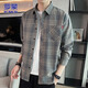 ROMON long-sleeved shirt men's autumn and winter loose men's shirt trendy plaid casual shirt jacket gray 2XL
