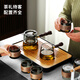 Qirun high-end ash glass tea set tea tray office living room tea cup anti-scalding heat-resistant teapot transparent bamboo pot nine-piece set (tea tray)