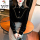 Woodpecker autumn and winter velvet thickened shirt for women 2025 new fashionable gold velvet top winter base layer shirt black plus/velvet XL