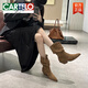 CARTELO cowhide version pointed toe short boots for women thin boots piled boots new thick heel fashion Maillard mid-tube western boots brown 37